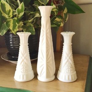 Set of 3 Milk Glass Vases